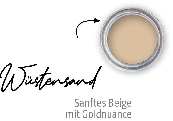 Farbtopf mit Farbton Wüstensand aus der Farbfamilie Beige