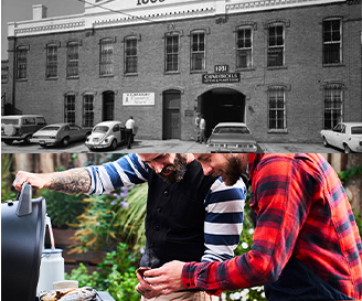 Darstellung von zwei Männern die Grillen