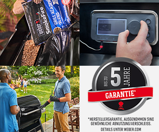 Weber Banner mit fünf Jahren Garantie wappen und verschiedenen Weber Artikeln drauf