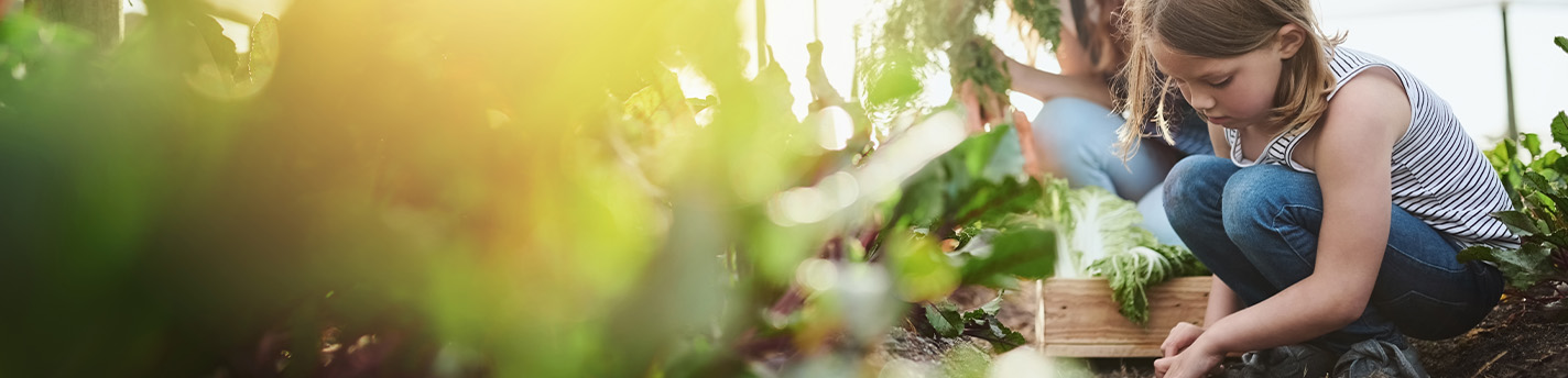 Kinder die in einem Beet sitzen