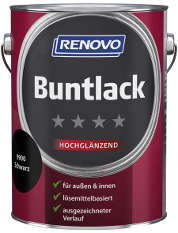 Eine Dose Renovo Buntlack in Rot und Schwarz