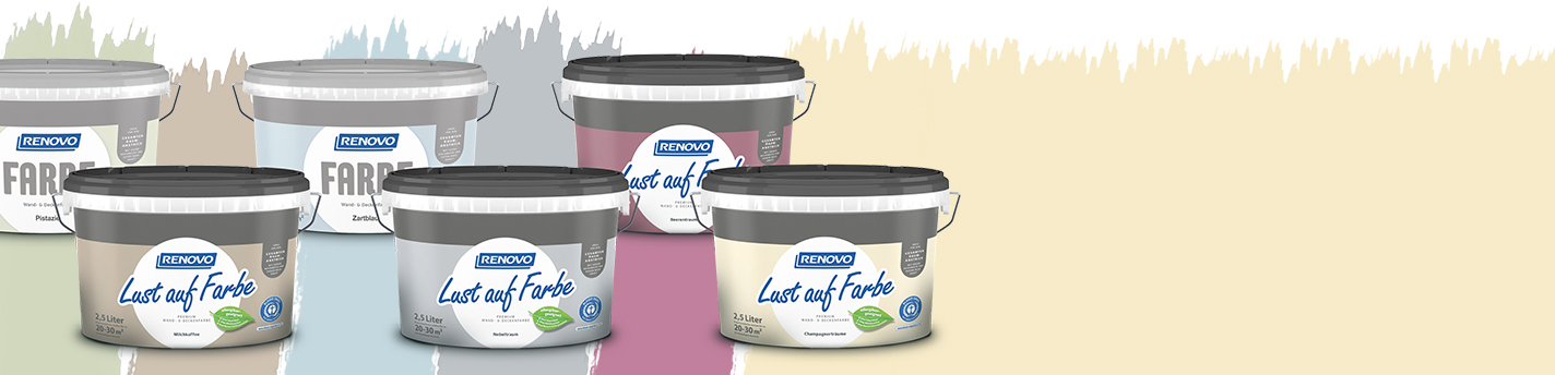 sechs verschiedene Farbeimer