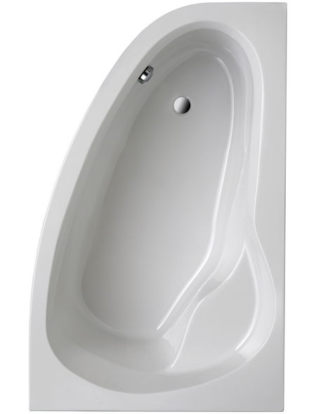Eine asymmetrische Eckbadewanne in moderner Formgebung ist von oben zu sehen